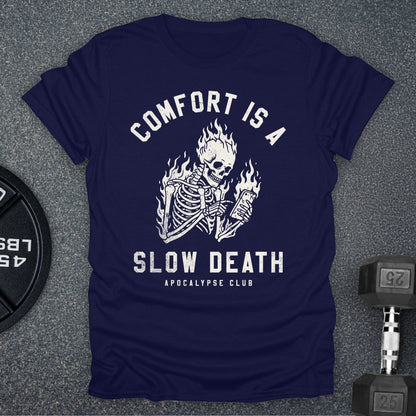 Apocalypse Club Comfort Is A Slow Death Navy gym t-shirt