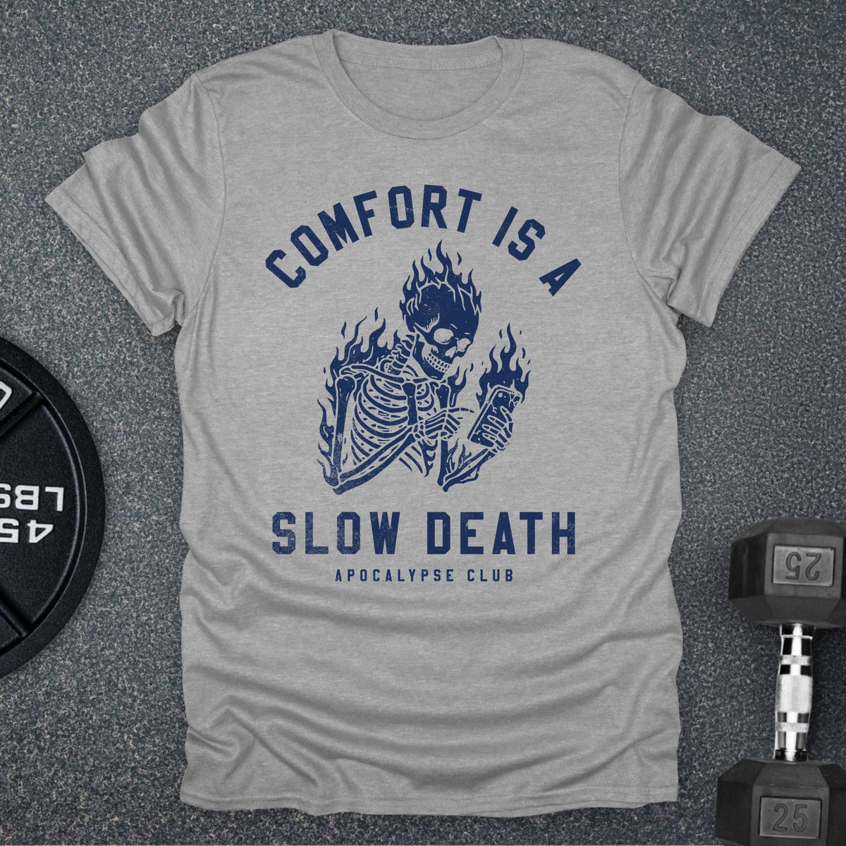 Apocalypse Club Comfort Is A Slow Death Sport Grey gym t-shirt